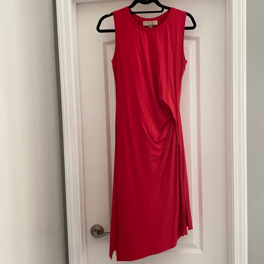 Michael Kors red asymmetric dress with ruching